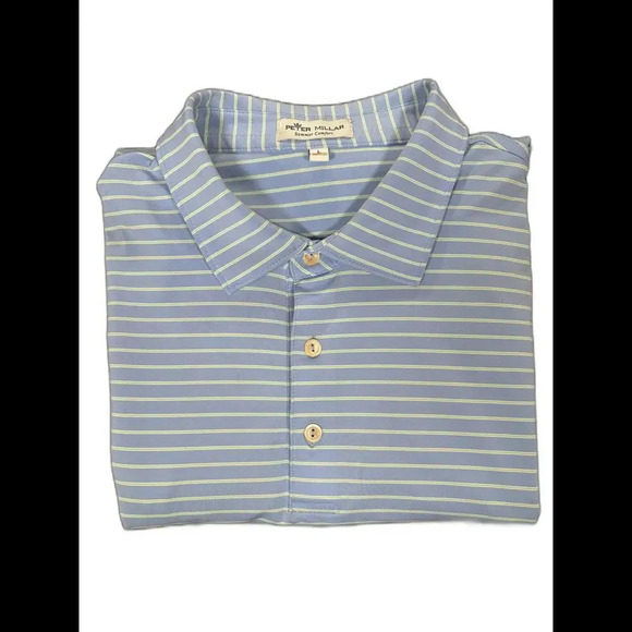 Peter Millar Men's Striped Polo Shirt - Light Blue & Light Green - Picture 1 of 4